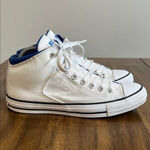 Converse Chuck Taylor All Star Mid White Blue Leather Canvas Shoes M 7.5 W 9.5